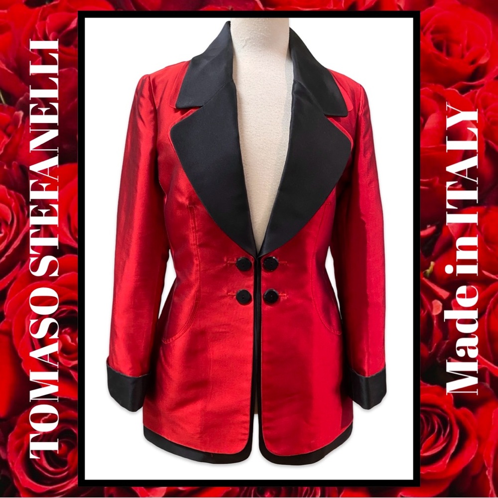 TOMASO STEFANELLI Italy Red Black Silk Jacket 46/12